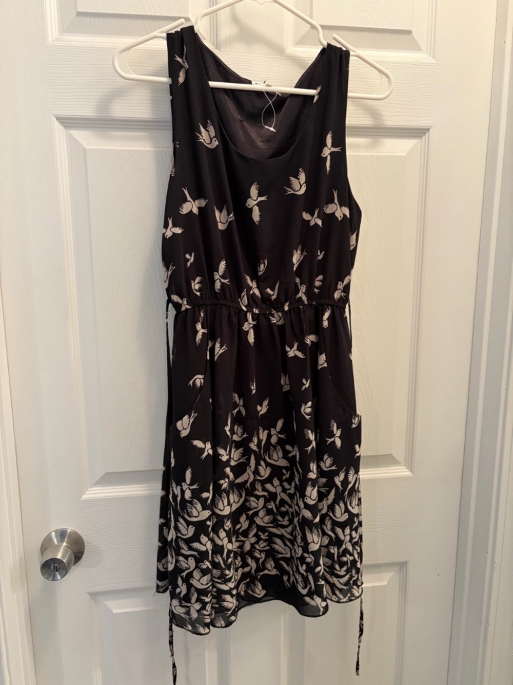 LA Soul Black Bird Print Chiffon Dress Flowy Boho Cottagecore M